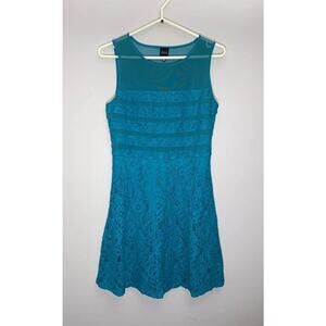 Black by Saks Fifth Avenue Size Medium Teal Blue Fit Flare Stretchy Lace Dress